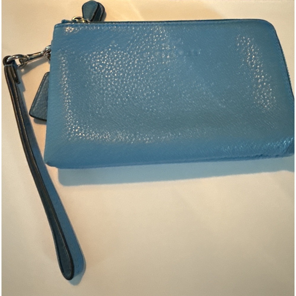 coach double zip wristlet blue 6"x4"